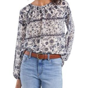 Vince Camuto Navy and White Floral Blouse